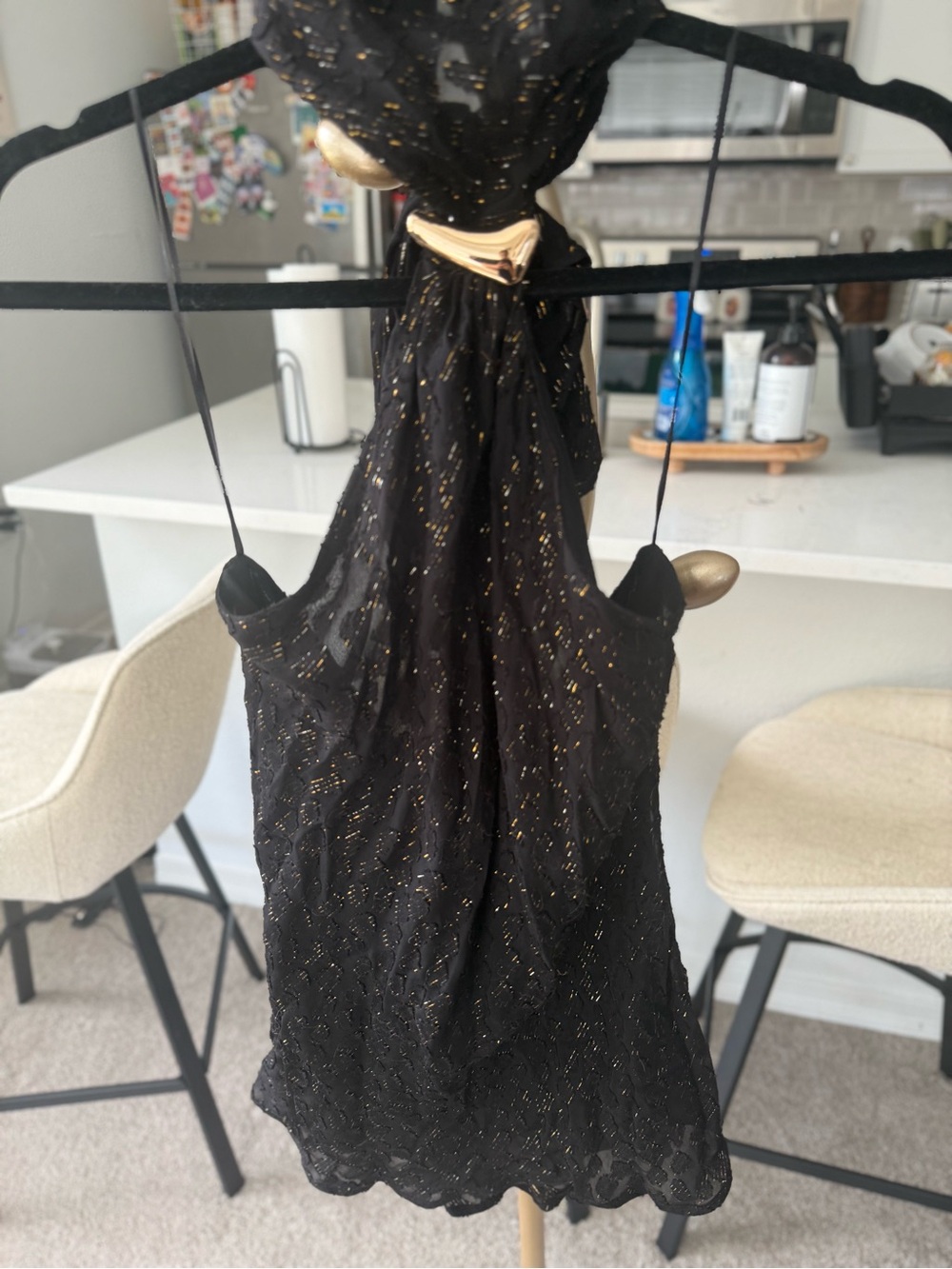 Zara Black Tie Halter Top with Gold Metallic Thread